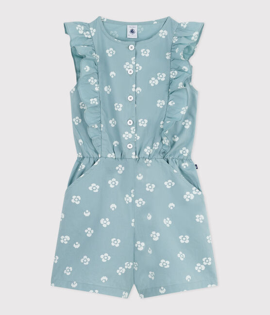 Combinaison enfant en coton sans manche fleurie bleu PAUL/blanc MARSHMALLOW