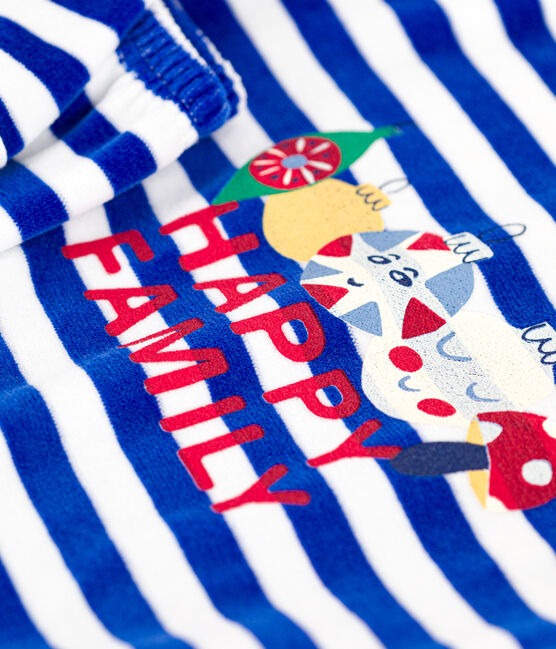 Gestreepte fluwelen kinderpyjama blauw CALVIN/ MARSHMALLOW