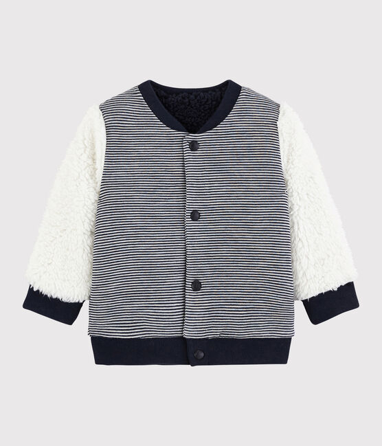 Omkeerbare cardigan babyjongen blauw SMOKING/wit MARSHMALLOW