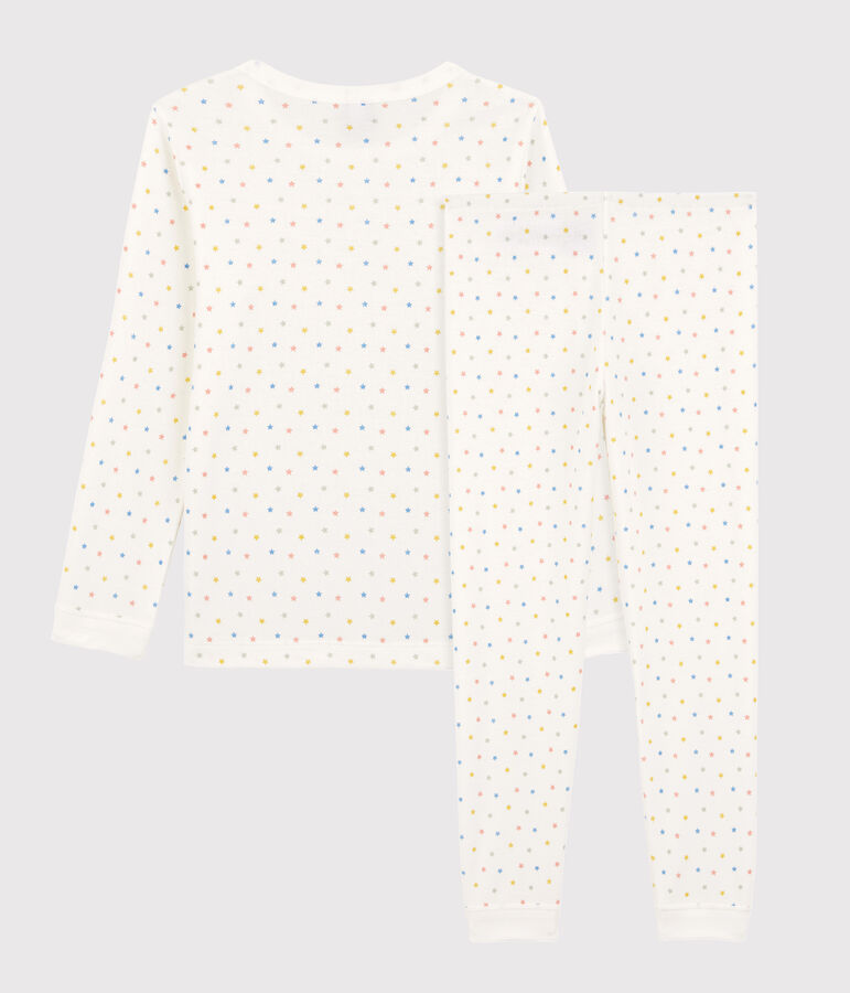 Pyjama met meerkleurige sterrenprint voor kleine meisjes/jongens in biokatoen wit/multicouleur
