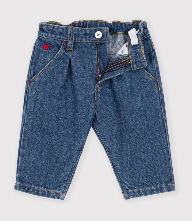 Effen spijkerbroek met geborduurd hartje voor baby's blauw