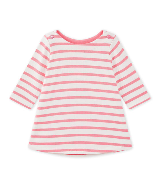 Robe bébé fille rayée blanc MARSHMALLOW/rose PETAL