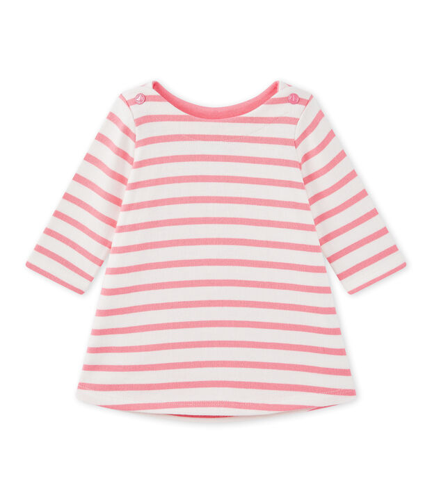 Robe b&eacute;b&eacute; fille ray&eacute;e blanc/rose