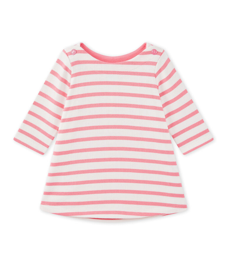 Gestreepte jurk voor babymeisjes wit MARSHMALLOW/roze PETAL