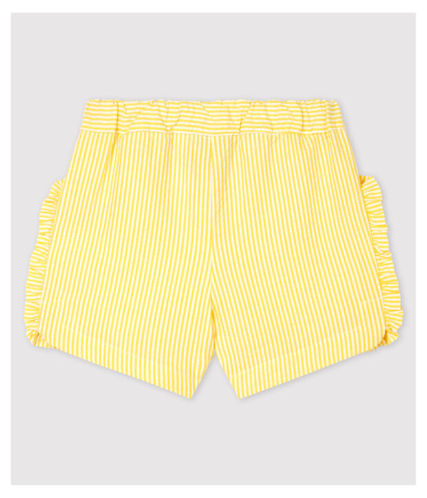 Short ray&eacute; en seersucker b&eacute;b&eacute; fille jaune/blanc