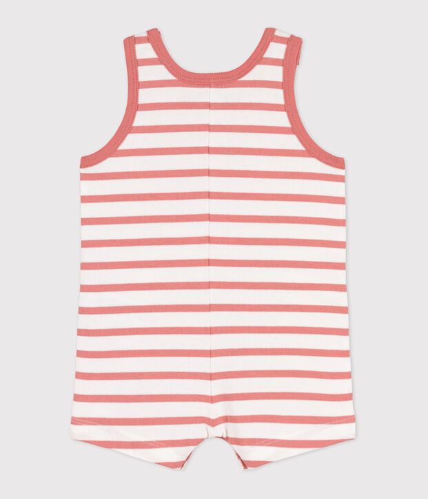 Combinaison courte b&eacute;b&eacute; en jersey &eacute;pais blanc/rose
