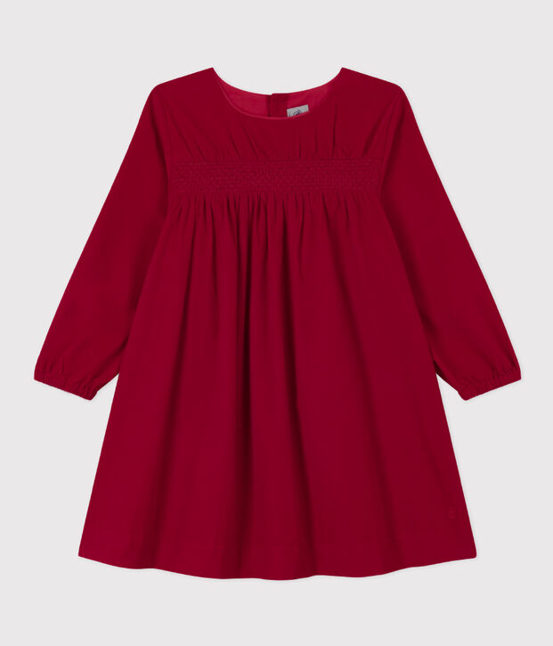 Robe manches longues en velours uni enfant fille rouge