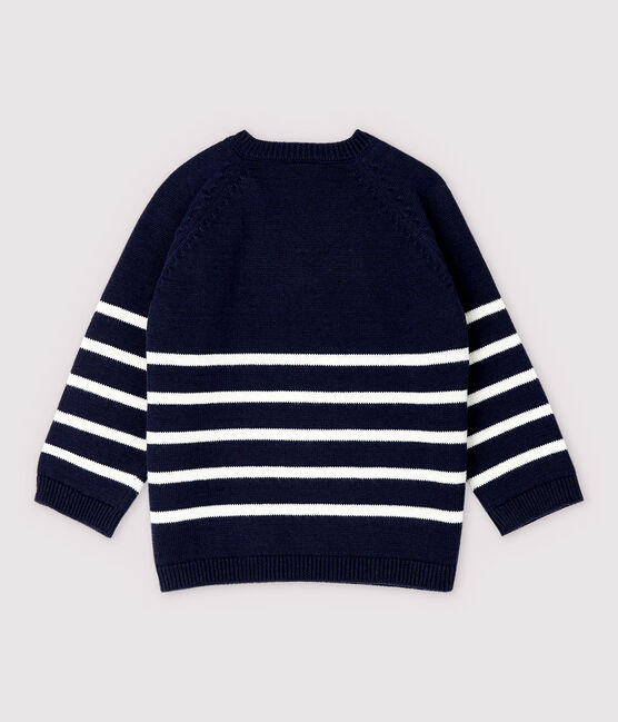 Tricot trui van katoen/linnen voor babyjongens blauw SMOKING/wit MARSHMALLOW