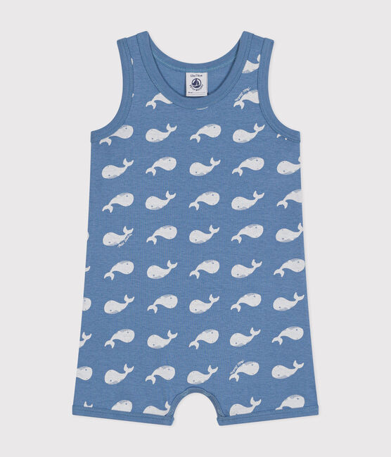 Kort katoenen pakje met walvisprint voor baby's blauw BEACH/ MARSHMALLOW