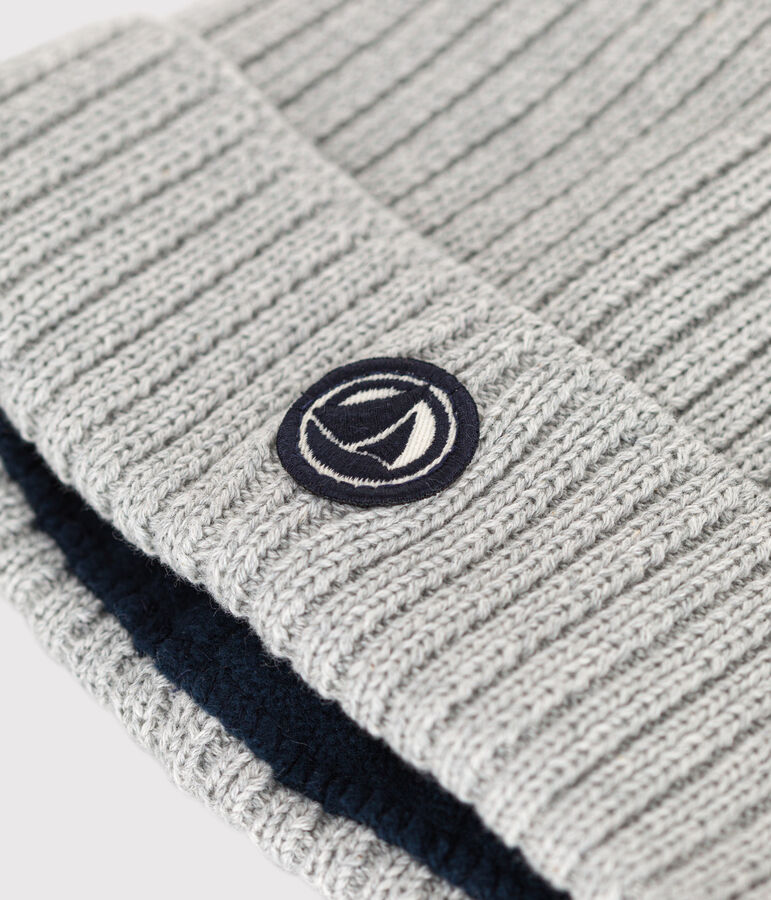 Bonnet en tricot doubl&eacute; en polaire enfant gar&ccedil;on-fille gris