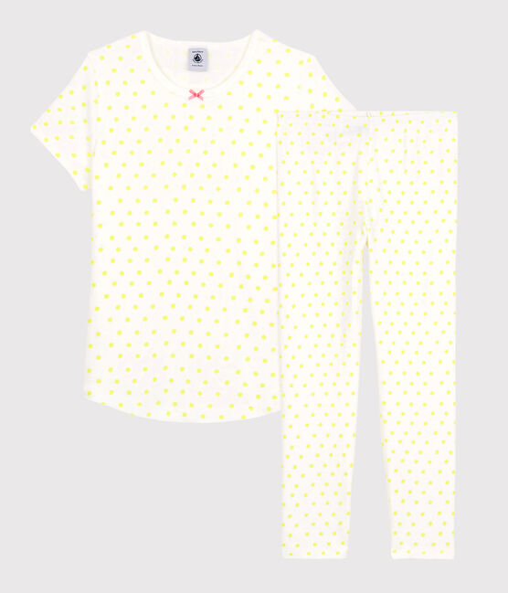 Pyjama à pois jaunes petite fille en coton blanc MARSHMALLOW/ SUNNY