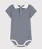 Body van biokatoen met 'milleraies'-streepjes en polokraagje voor baby's blauw SMOKING/wit MARSHMALLOW
