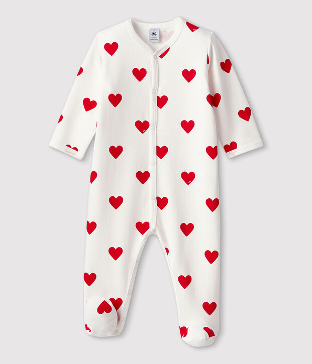 Babypyjama van fleece met rode hartjes wit/rood
