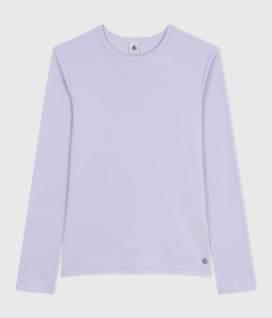 Katoenen dames-T-shirt met lange mouwen en kartelrandje - L'Iconique purper PARME