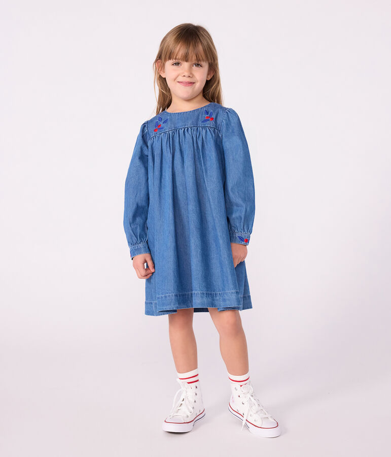 Kinderjurk met lange mouwen in denim blauw