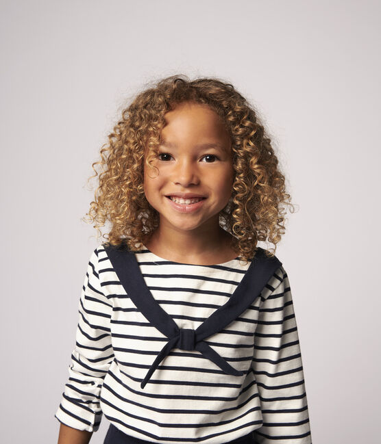 T-shirt van jersey met lange mouwen voor meisjes wit MARSHMALLOW/blauw SMOKING