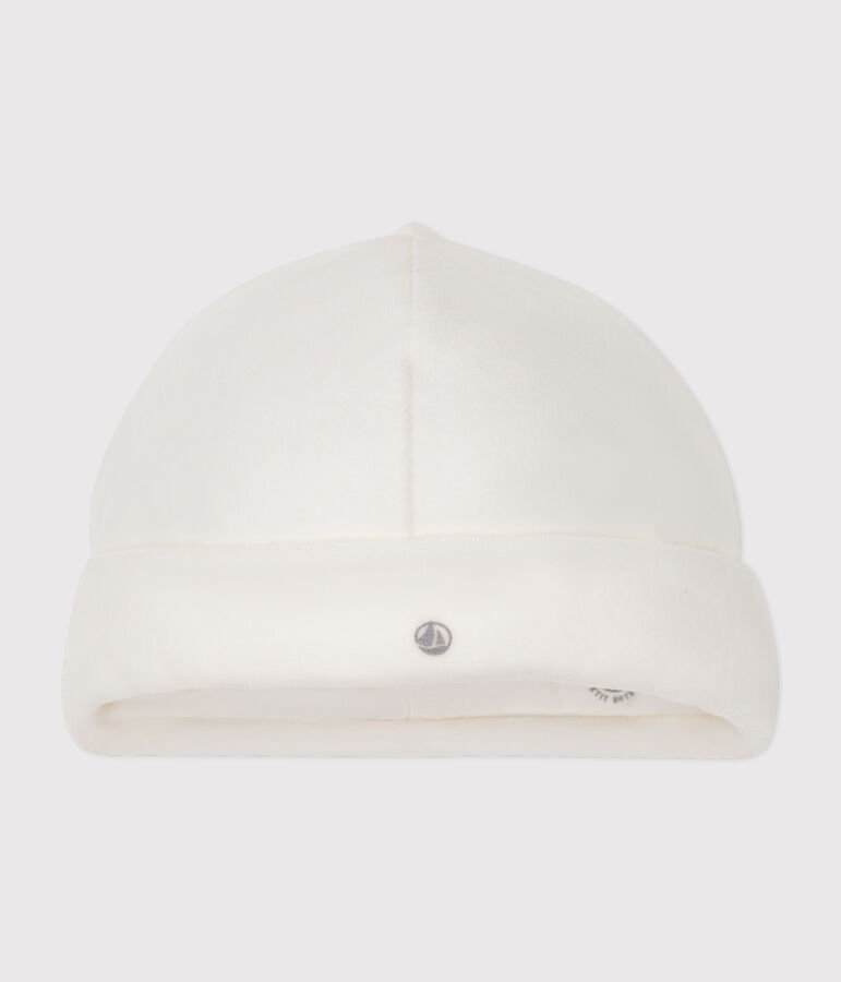 Bonnet naissance b&eacute;b&eacute; en velours uni blanc MARSHMALLOW