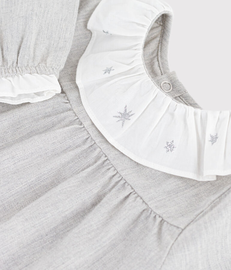 Robe b&eacute;b&eacute; en flanelle manches longues unie &agrave; col gris