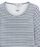 Tee shirt manches longues coton et laine pour femme bleu TURQUIN/blanc MARSHMALLOW