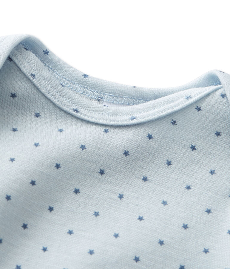 Combinaison courte b&eacute;b&eacute; gar&ccedil;on en laine et coton bleu FRAICHEUR/gris TEMPETE