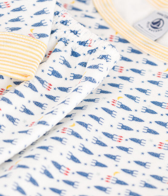 Kinderpyjama van velours met raketjesprint wit MARSHMALLOW/wit MULTICO