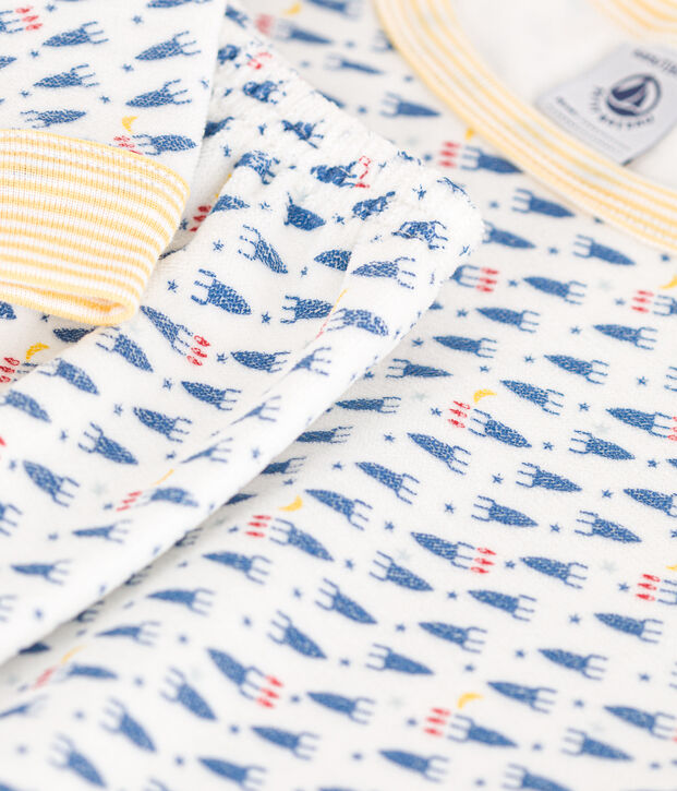 Kinderpyjama van velours met raketjesprint wit/multicouleur