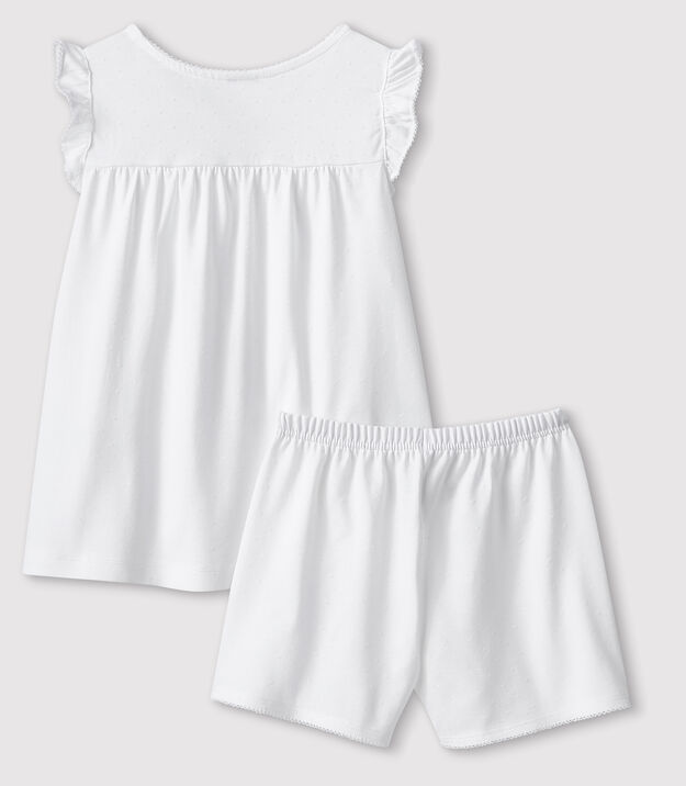 Pyjacourt blanc petite fille en coton fin blanc