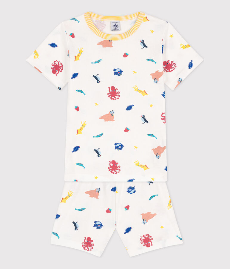 Lichtgevende korte pyjama in katoen voor kleine jongens/meisjes wit/multicouleur