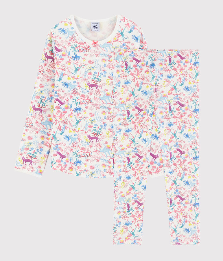 Katoenen pyjama met jungleprint voor kleine meisjes wit/multicouleur