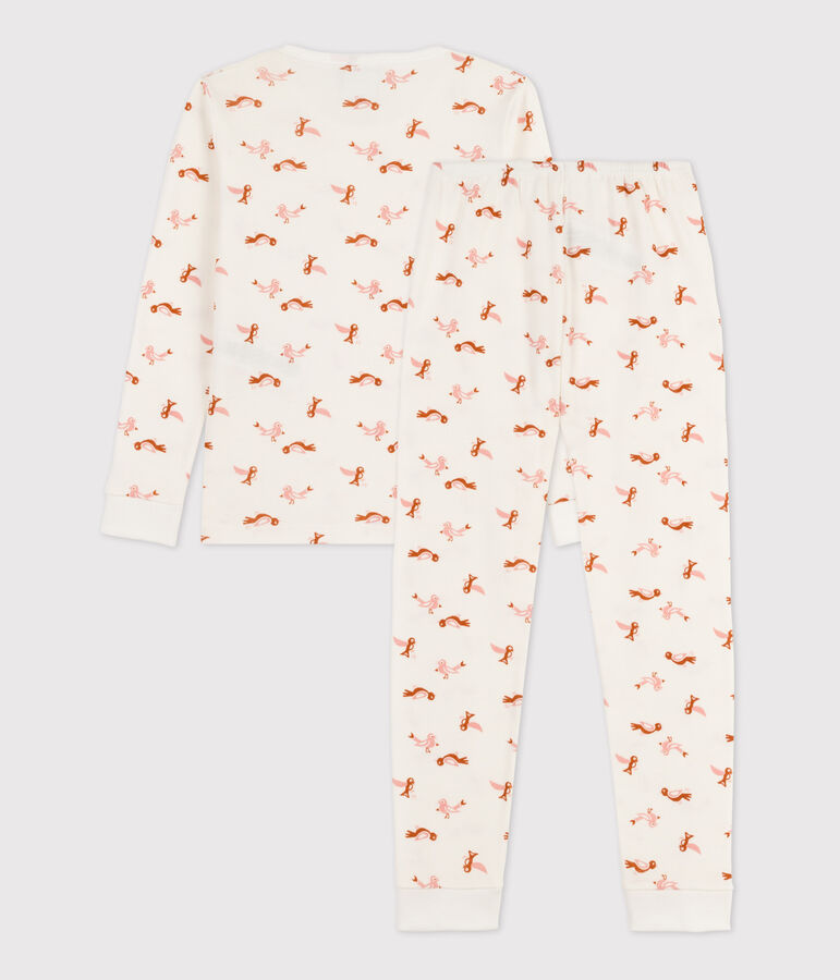 Pyjama ajust&eacute; oiseau en coton blanc/multicouleur