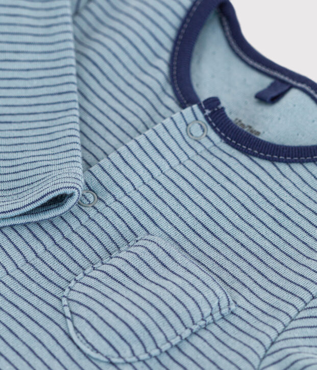 Combinaison longue ray&eacute;e en coton b&eacute;b&eacute; bleu/bleu/bleu