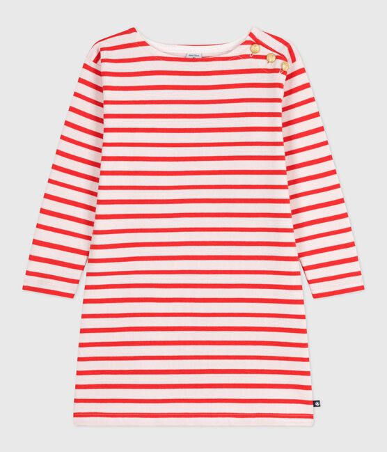 Katoenen kinderjurk met lange mouwen en strepen roze FLEUR/ SPICY
