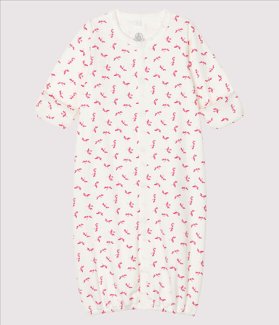Combisac bébé en côte blanc MARSHMALLOW/rose GROSEILLER