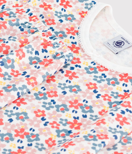 Pyjama enfant en coton manches courtes et jambes longues imprimé blanc MARSHMALLOW/blanc MULTICO