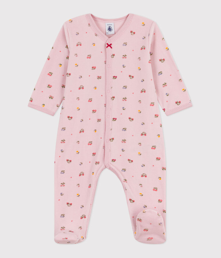 Pyjama b&eacute;b&eacute; en velours imprim&eacute; fleuri rose JOLI/blanc MULTICO