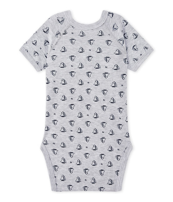 Eerste body met korte mouwen en print voor jongens grijs POUSSIERE/blauw MEDIEVAL