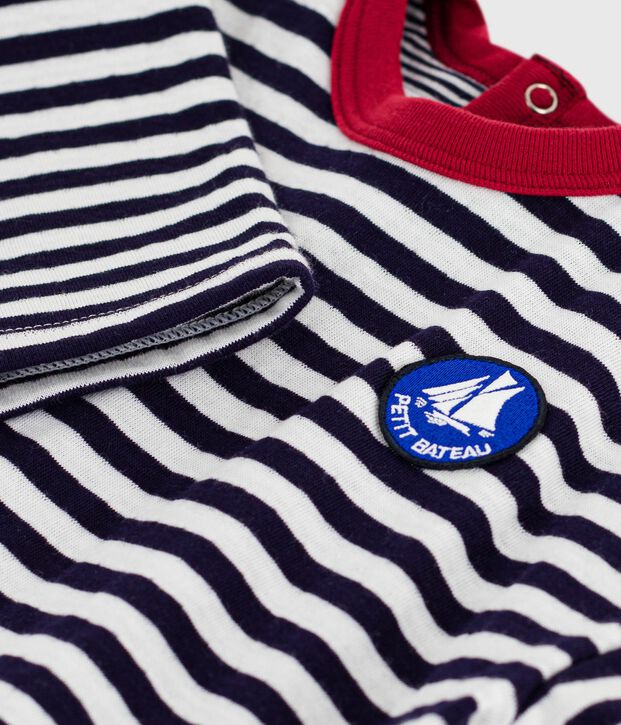 Tee-shirt b&eacute;b&eacute; en coton &agrave; manches longues, ray&eacute; bleu/&eacute;cru