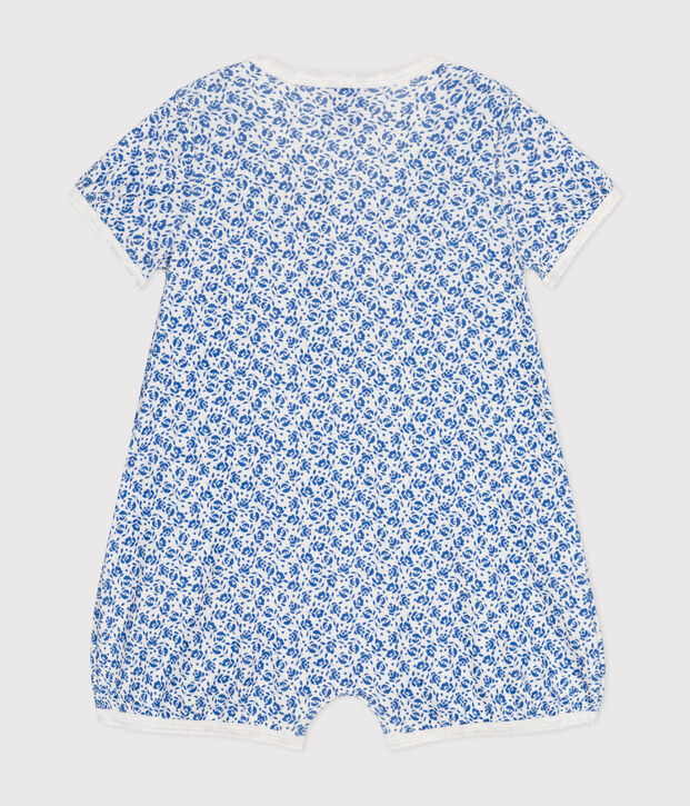 Kort kruippakje van katoen voor baby's wit/blauw