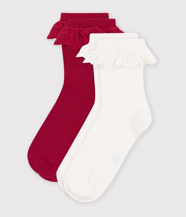 2 paires de chaussettes enfant en coton &agrave; volant multicouleur