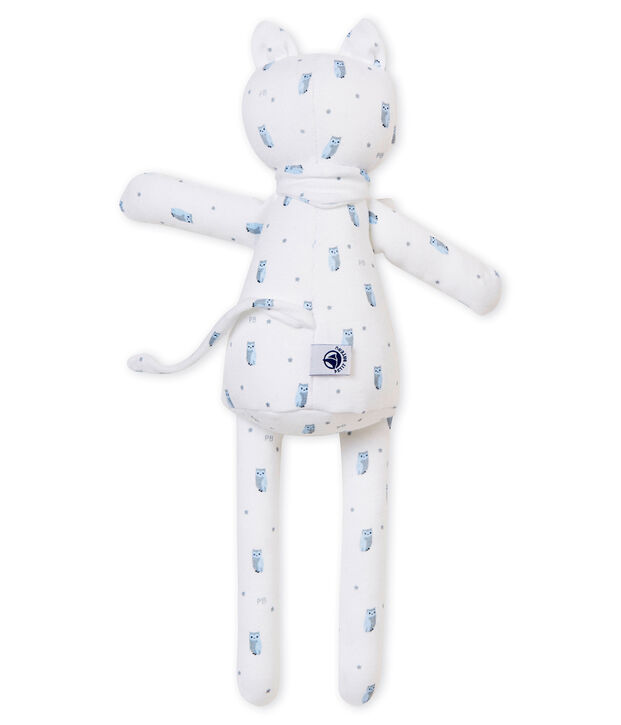 Doudou chat jersey imprim&eacute; blanc/multicouleur