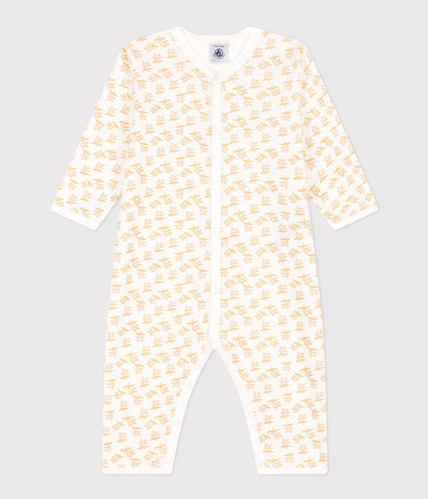 Katoenen babypyjama zonder voetjes wit/geel