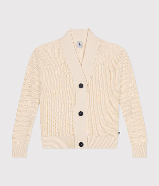 Cardigan en c&ocirc;te anglaise en coton femme &eacute;cru