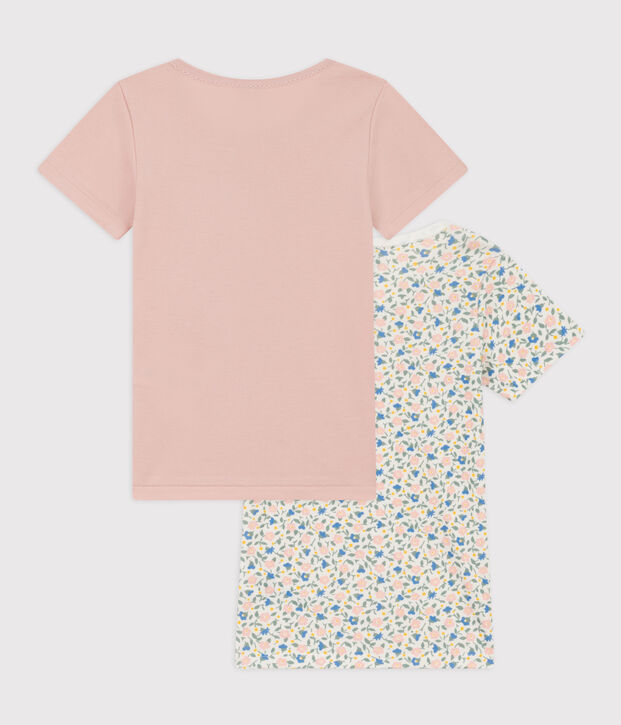 Set van 2 T-shirts met bloemen en korte mouwen voor meisjes in katoen multicouleur
