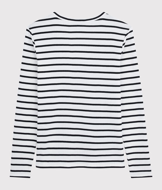 T-shirt col V iconique en coton rayé Femme blanc MARSHMALLOW/bleu SMOKING