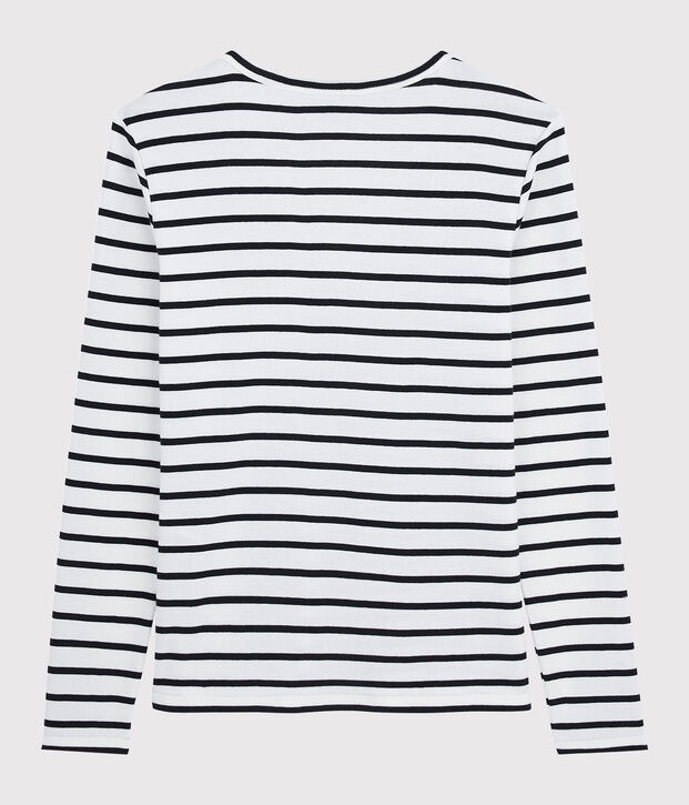 Iconisch gestreept Dames t-shirt van katoen met V-hals wit/blauw