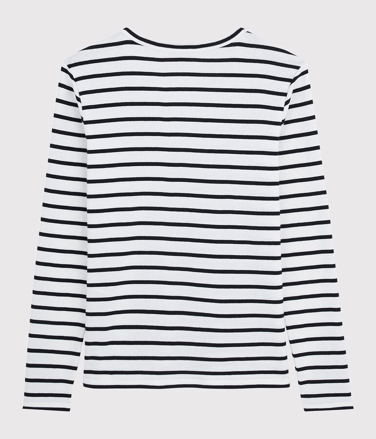 Iconisch gestreept Dames t-shirt van katoen met V-hals wit/blauw