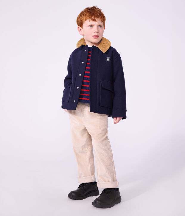 Veste esprit caban enfant en draps de laine uni bleu marine