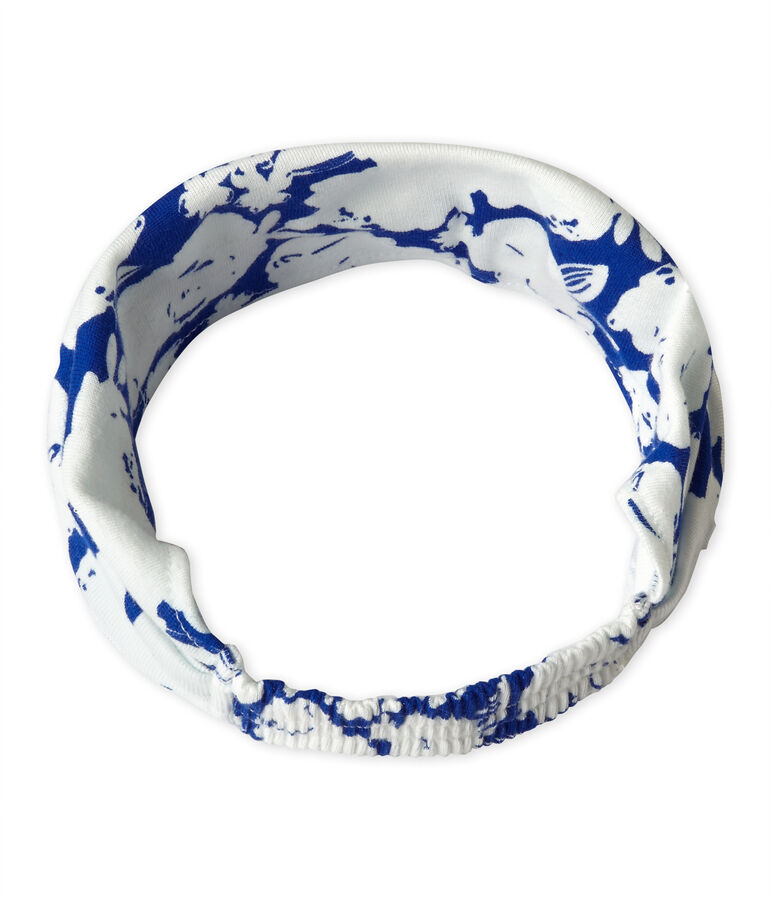 Meisjesbandana met dessin wit MARSHMALLOW/blauw PERSE