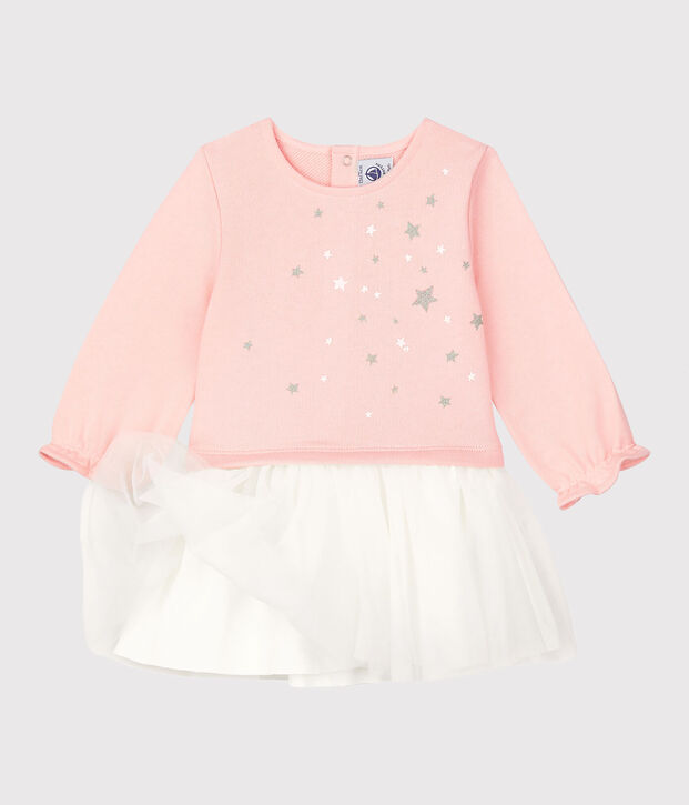 Babyjurk van molton. roze/wit