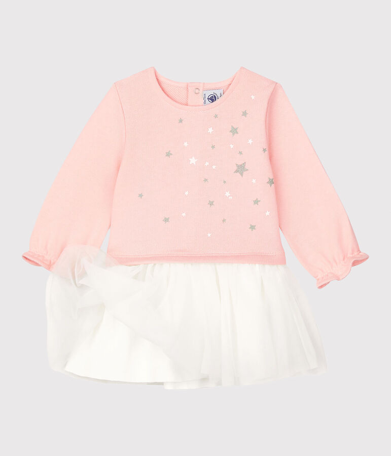 Babyjurk van molton. roze MINOIS/wit MARSHMALLOW